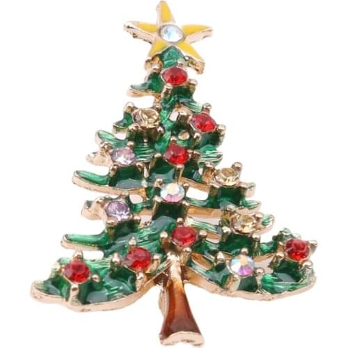 Retro Christmas Series Pin Christmas Tree Hollow Out Decorated Rhinestone Brooch
