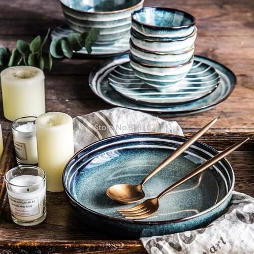 Household Japanese Ceramic Plate Cutlery Creative Fruit Salad Bowl Personality Bowl Deep Soup Plate for Kitchen Serving Bowls