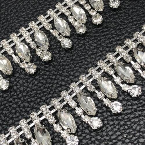 10Yards Very High Quality Tassel Fringe Crystal Rhinestone Chain Trim Crystal Applique For Dress Silver Base