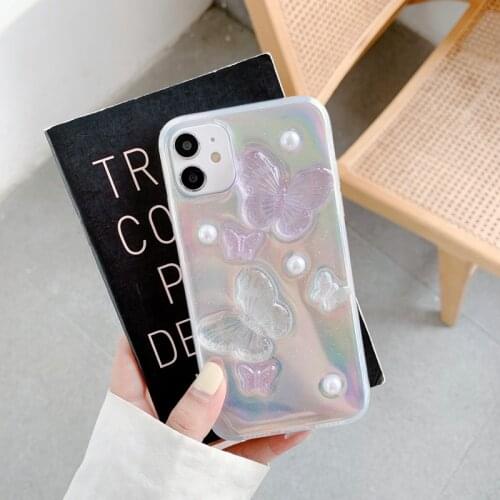 Luxury 3D Butterfly Colorful Laser Film Shiny Epoxy Transparent TPU Soft Cover Case For iphone 11 Pro MAX XS XR 7 8 Plus Case