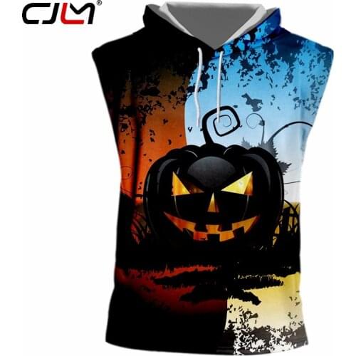 CJLM Halloween Black Pumpkin Man Hooded Tank Top Best Selling Fashion Mens Colored Squares Tee Shirt Casual Brand TankTop