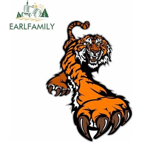 EARLFAMILY 13cm x 9.3cm for Tiger Cartoon Drawing Animal Funny Car Sticker Vinyl Sunscreen RV VAN Fine Decal JDM Car Accessories
