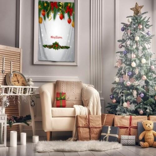 Tapestry Merry Christmas Theme Art With Fir Tree Branches Ornaments Baubles Stars Ribbons And Bows Yellow Red Green White