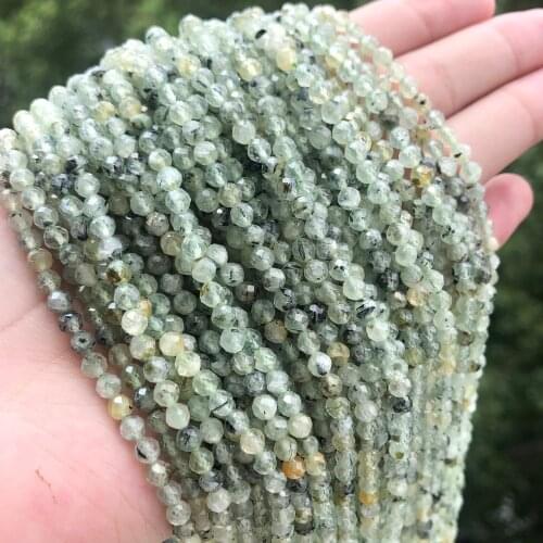 Faceted Green Prehnite Jades Stone Beads Natural Loose Beads for Jewelry Making DIY Bracelet Earrings Accessories 15'' 2 3 4mm