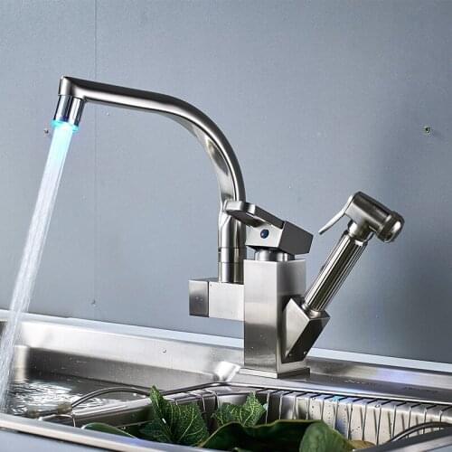 Chrome US RU Shipping Blackend Chrome Pull Out Spray Kitchen Sink Faucet 360 Rotation Spout Single Handle Mixer Tap Sink Faucet