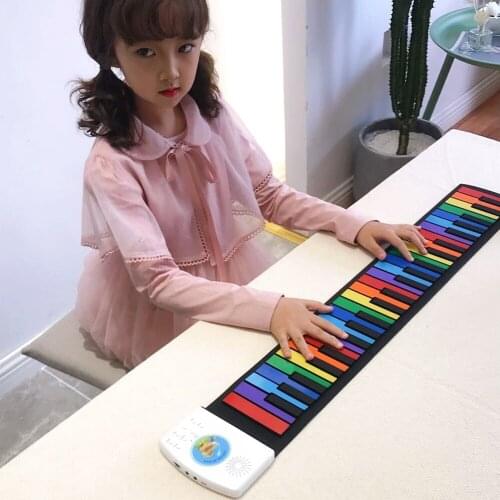 Toy 49 Keys Rainbow Roll Up Piano Portable Foldable Electronic Piano Colorful Keys Built-in Speaker Musical Education for Kids