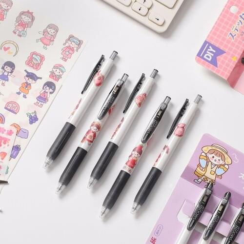 JIANWU 5pcs/set Creative Kids DIY Gel Pen Stickers Set Cute Simple 0.5mm Black Ink Neutral Pen Journal School Supplies Gift