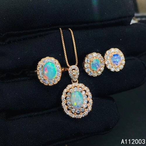KJJEAXCMY Fine Jewelry 925 sterling silver inlaid natural opal female ring pendant earring set classic supports test