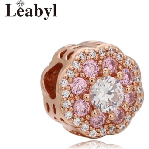 Leabyl Classic Full Crystal Rose Gold Flower Charm & Bead for DIY Bracelet & Bangle