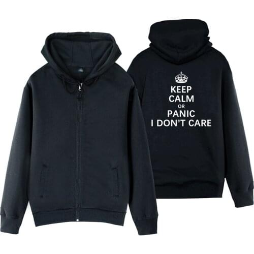 Man Boy Coat Full Zip Hoodie Fleece Hooded Jacket Imperial Crown Keep Calm Or Panic I Don’t Care Autumn Winter ZIIART