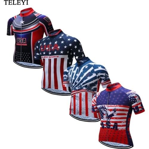 Men Ropa Ciclismo USA Bike Team Cycling Jersey Shirt Top Mtb Sport Summer Short Sleeve Cycling Clothing Maillot Bicycle Jersey