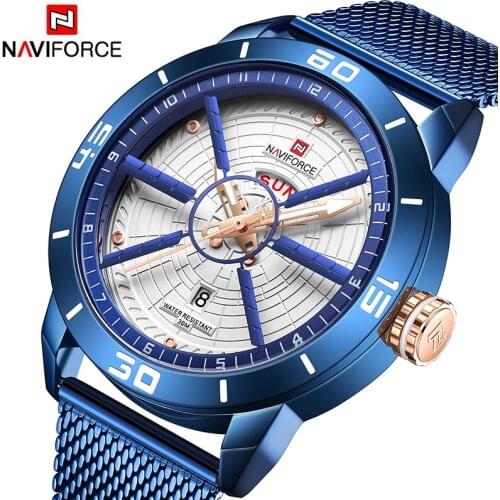 NAVIFORCE Fashion Quartz Sport Watch Top Brand Blue Stainless Steel Casual Waterproof Wristwatch for Men Clock Relogio Masculino