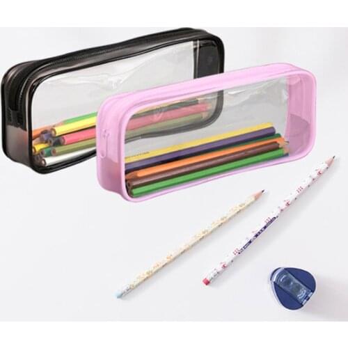 New simple style transparent PVC pencil case creative portable stationery school office supplies bag