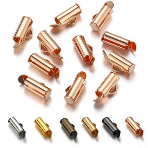 50pcs Crimp End Caps Slider Clasp Buckle Tube DIY Bracelet Rose Gold Connectors Loom Findings for Jewelry Making Accessories