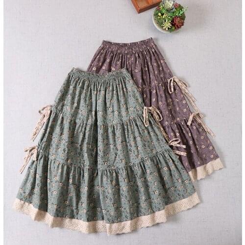 Japan Style Mori Girl Literary Floral Print Skirt 2021 New Spring Summer Loose Casual A-line Dress