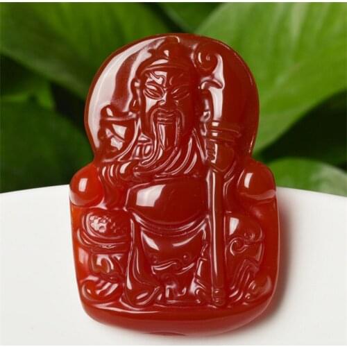 China Natural Agate Hand-carved Guan Gongyu Pendant Fashion Jewelry Men Zhongyi Qianqiu Wu God of Wealth Necklace
