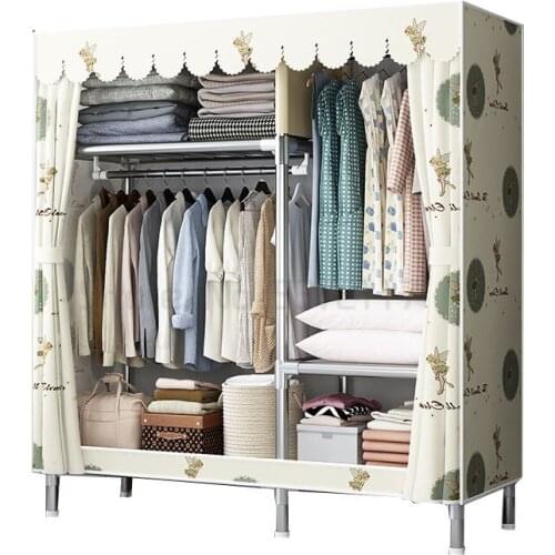 Simple wardrobe cloth wardrobe rental room reinforced wardrobe with steel pipe in small family dormitory