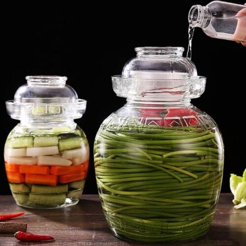 2.5/5/7.5/10L Glass Pickle Jars Thicken Transparent Glass Kimchi Jar Vegetable Fruit Sealed Storage Pickled Bottles Pickles Jar