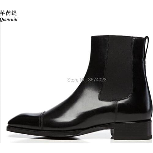 Qianruiti British Fashion Mens Chelsea Boots Patent Leather Casual Shoes Ankle Boots Male Shoes
