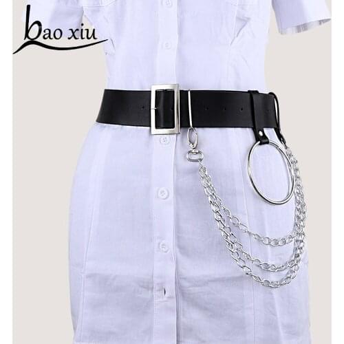 New Unisex Pu Leather Harness Belts Big O ring Metal chain Waist Belt Women Leisure Jeans Chain Buckle Ladies Strap accessories