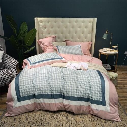 Luxury 100% Egypt Cotton Houndstooth Silky Bedding Set Patchwork Duvet Cover Sets Bed Sheet Pillowcases Queen King Size 4Pcs