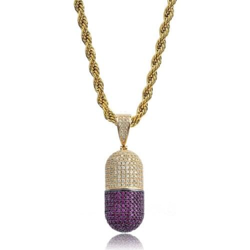 Lucky Sonny Hiphop Pendant Necklace Red CZ Iced Paved Pendants & Necklaces Two Tone Color Hip Hop Collar Jewelry Christmas Gift