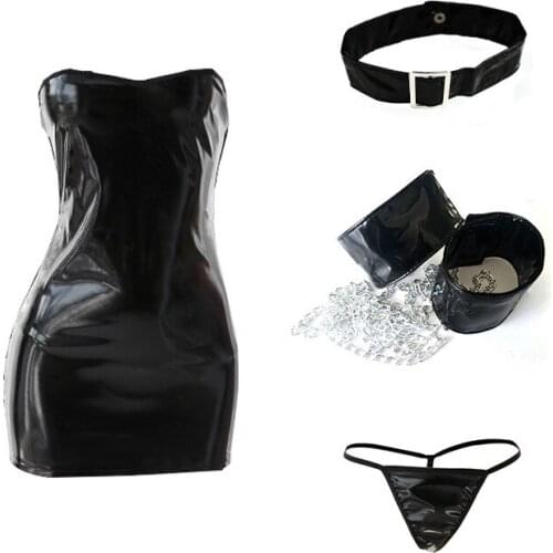 Sexy Leather Dresses For Night Sex Exotic Bandage Women Lingerie Sets Hot Sexy Costume G String Underwear Nightwear Sleepwear
