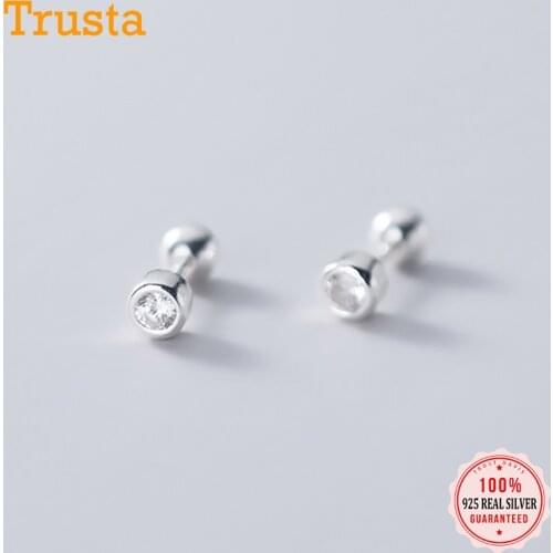Trustdavis Real 925 Sterling Silver Fashion Shiny CZ Bead Screw Stud Earrings For Women Wedding Minimalist Fine Jewelry DS1078