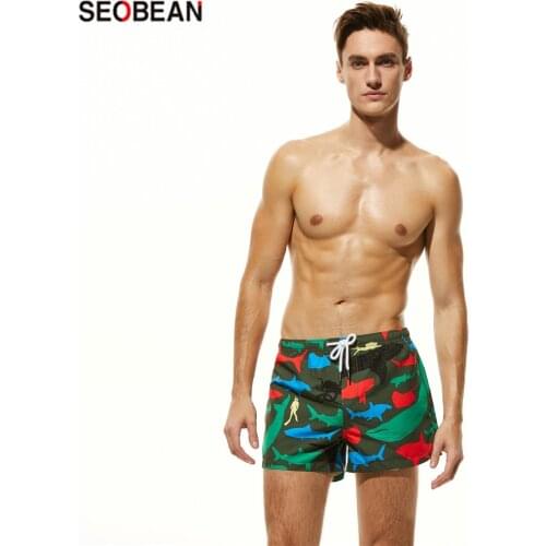 SEOBEAN Mens Beach Casual Shorts Shark Printing Loose Quick-drying Leisure Sports Non-Fading Surfing & Beach Shorts
