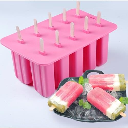10cells Silicone Ice Cream Mould Ice Cube Tray Popsicle Barrel Diy Mold Dessert Ice Cream Mold With Popsicle Stick Cake Tool