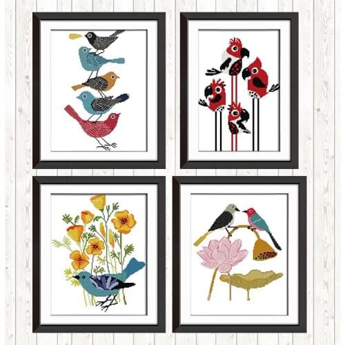 Blue Bird Cross-stitch Patterns 14CT Stacked Birds Printed Counted Canvas DMC 11CT Parrot DIY Handwork Embroidery Needlework Kit