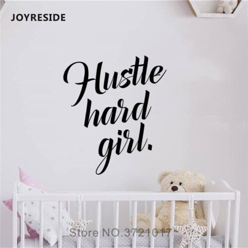 JOYRESIDE Quote Wall Sticker Hustle Hard Girl Decals Vinyl Motivational Kids Room Bedroom Living room Home Interior Mural A1302