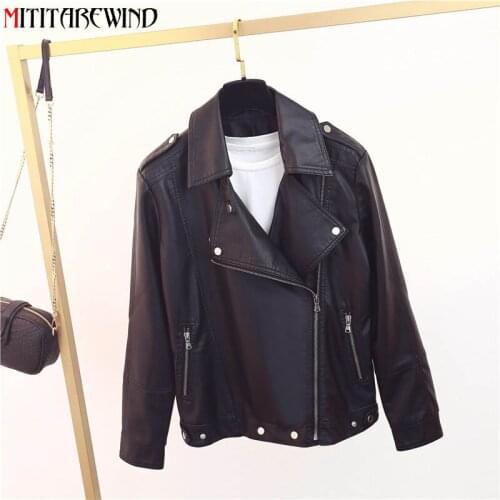 Motorcycle PU Leather Jacket Women 2021 New Slim Fit Black Leather Coat Female Korean Fashion Streetwear Biker Veste Femme