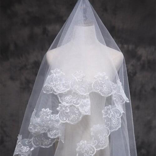 Women 140CM One Layer Lace Edge Wedding Veil Ivory Long Bridal Viel Wedding Events Bridal Hair Accessories