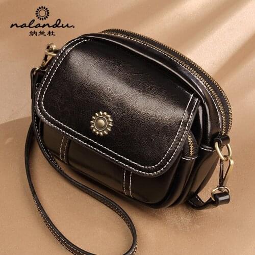 Nalandu Bag Female Spring Summer Cross-body Bag Female Lightweight Korean Genuine Leather Cowhide Retro Small Round Bag