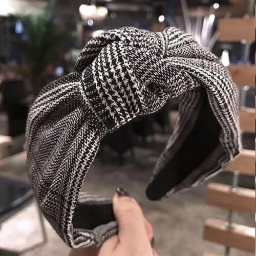 New Fashion Grid Cloth Hairbands Fashion Wide Hoop Headband Hair Accessries for Women Girls Boutique Headdress