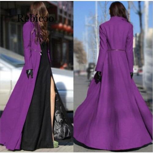 Women Wool Blends Autumn And Winter Large Size Goddess Slim Big Swing Split Ends Mopping Long Section Wool Woolen Cloth Coat