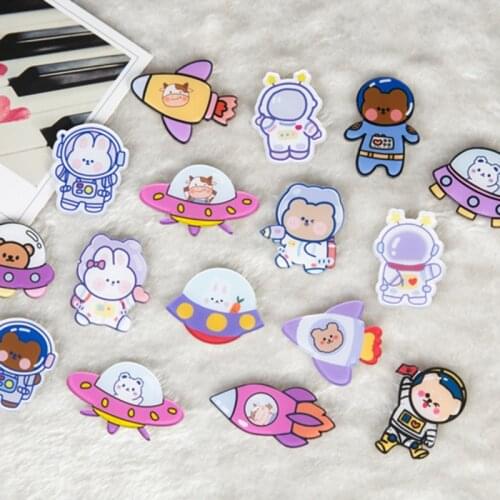 1/2/4/6/8/10Pcs/Set Cartoon Acrylic Brooch Kawaii Rocket Astronaut Bunny Bear Brooch Backpack Shoselace Collar Decoration Brooch