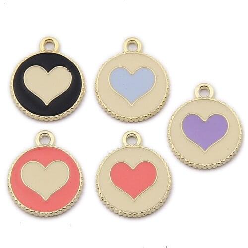 10pcs 15MM DIY enamel round tag heart charms alloy pendant for bracelet/earring/necklace metal fashion handmade jewelry making