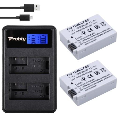 2Pcs 1800mAh LP-E8 LPE8 LP E8 Camera Battery Bateria Batterie AKKU + LCD USB Dual Charger For Canon EOS 550D 600D 650D 700D
