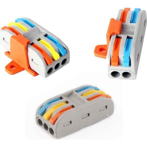 2pcs 250V/32A Color 3P 2P Quick connector Wire AWG28~12 universal wiring electrical push-in Self-installing terminal block Cable