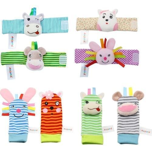 2 Pcs Baby Kids Wrist Bells Feet Socks Rattles 0-12 Months Baby Rattles Newborn Toys Soft Plush Socks Baby Rattles Wrist Toys