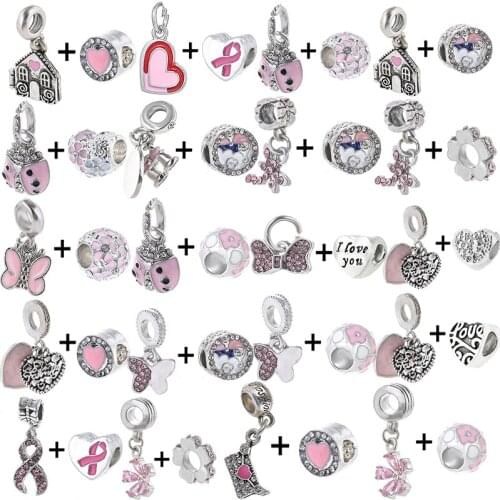 2Pcs/Lot 45 Syle Trendy Silver Color Love House Charm Pendant Fit Original Bracelets Necklace for Women Men Jewelry Gift Making