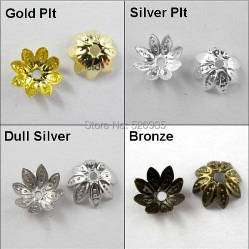 200Pcs=1Lot ! ) Free Shipping Jewelry Finding 10MM Lotus Flower Bead Cap Gold Silver Bronze Nickel Plated No.BC05