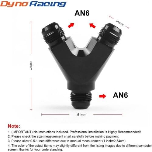 3-Way Y-Block Fitting Adapter AN6 6-AN Male to 2X AN6 6-AN Male BLACK 6AN 1PCS