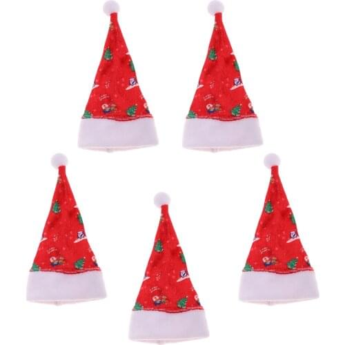 3x5 Pieces Mini Printed Santa Claus Hats Christmas Decor for 30cm Dolls