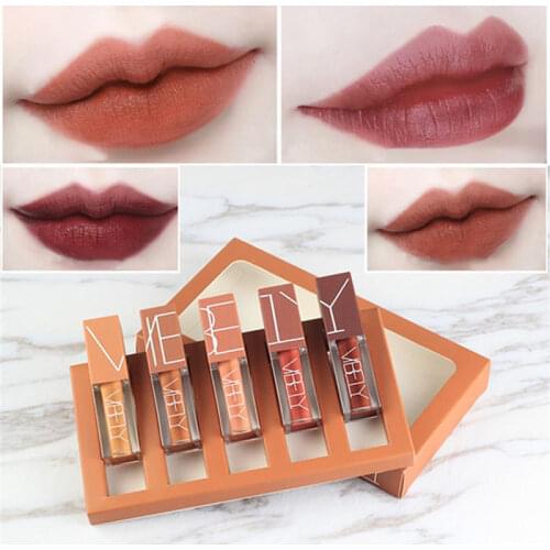 5 Colors Lip Glaze Long-lasting Waterproof Non-stick Matte Shimmer Velvet Liquid Natural Lipstick Lip Gloss Cosmetic