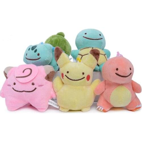 5Pcs/Set 10cm Pokemon Ditto Cosplay Pikachu Squirtle Bulbasaur Charmander Clefairy Plush Doll Stuffed Animal Dolls