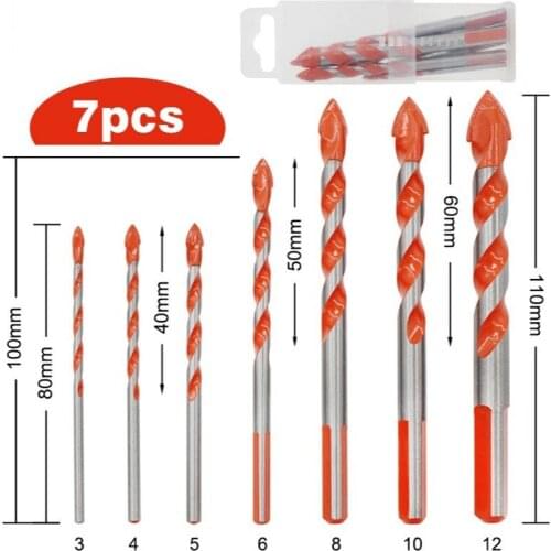 7pc 3-12mm Hand Tool Triangular Twist Drill Bit Multifunctional Universal Tile Thread Tungsten Carbide Reaming Wood Drill Set