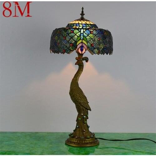 8M Tiffany Table Lamp Peacock Contemporary Retro Creative Decoration LED Light For Home